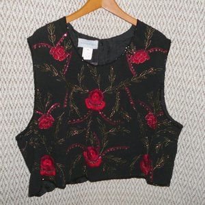 Embroidered Floral Beaded Sleeveless Blouse Evening Holiday size 24W New